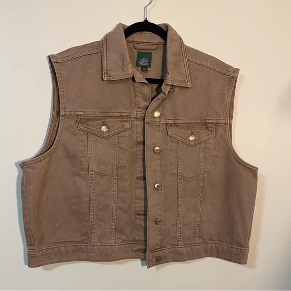 Brown Denim Vest Plus Size XXL Wild Fable Gold Buttons Fall Layering Neutral - Picture 2 of 5